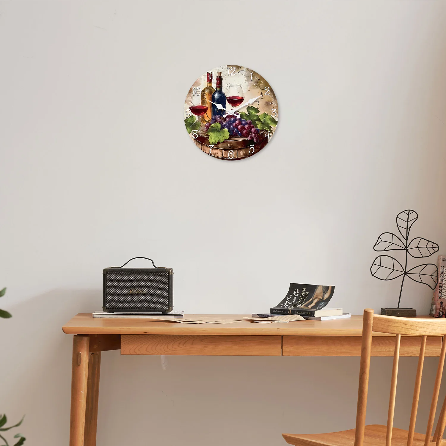 Retro Wine Pattern Wooden Wall Clock – Silent Quartz Home Decor 2