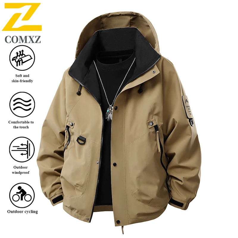 Autumn Water-Resistant Softshell Jacket Windproof Hooded Outdoor Windbreaker for Hiking Workwear Urban Street Style Lightweight