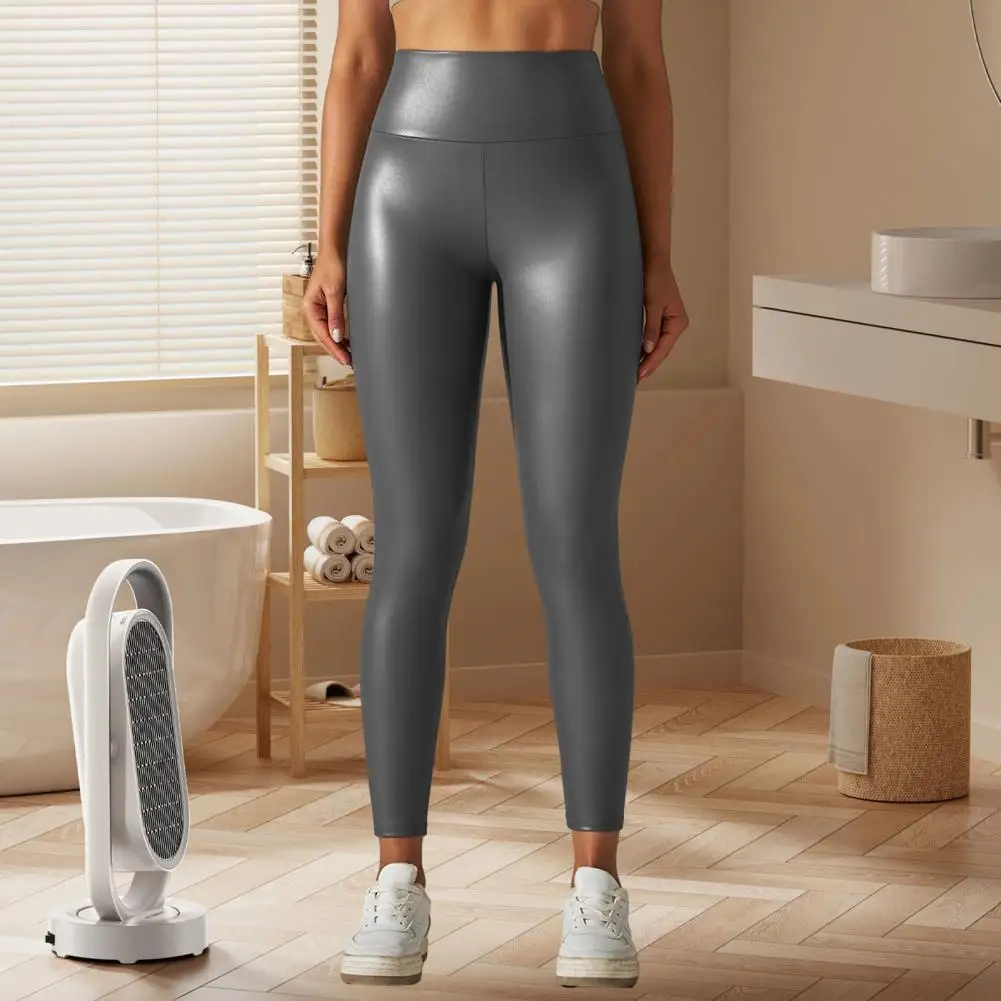 

Butt-lifted Pants High Waist Faux Leather Yoga Trousers Butt-lifted Stretchy Breathable Pants for Women High-rise Trousers