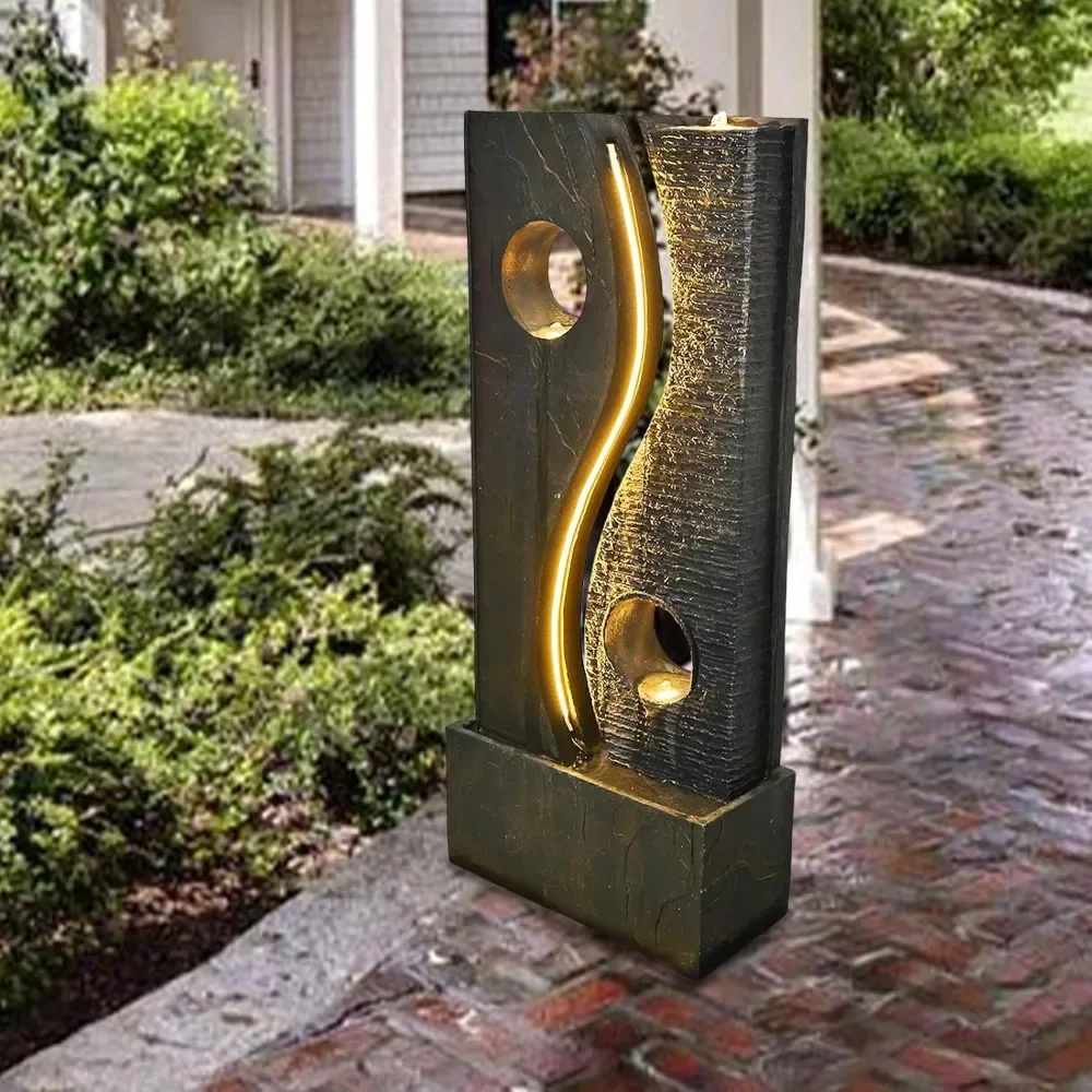 47 inches Water Fountain Outdoor Garden-Waterfall Indoor Modern Large Freestanding Water Feature Fountains Faux Rust Finish