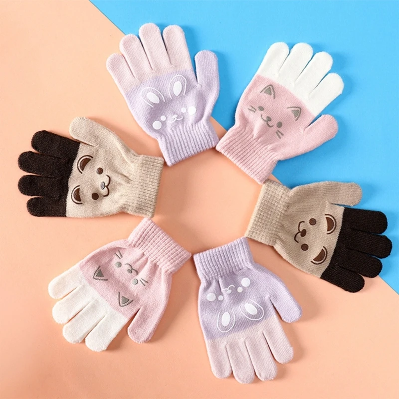 

Korean Version Contrast Color Children Warm Gloves Winter Cold Cartoon Pattern
