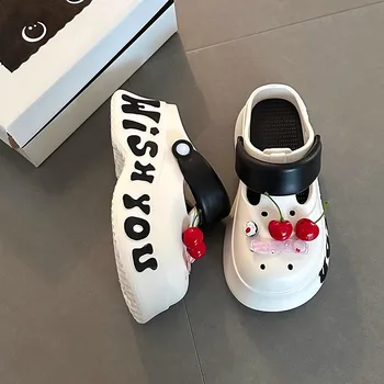 Women's Cherry Decor Clogs Fashion Niche Design Thick Sole Non Slip Closed Toe Mules Summer Outdoor Casual Slippers For Ladies 1
