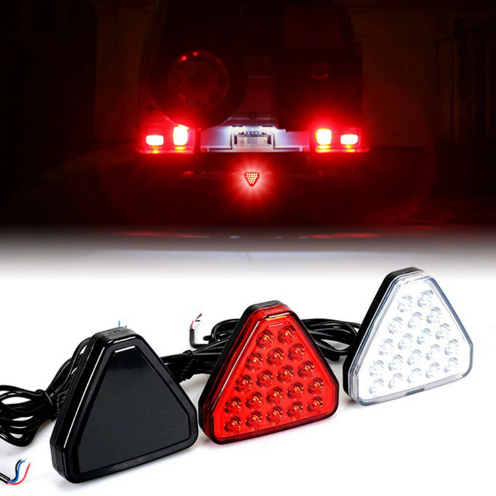 

12V Car Center Brake Lights Universal F1 Style Triangle Red LED 3rd Rear Bumper Tail Stop Strobe Light Triangular Car Lights