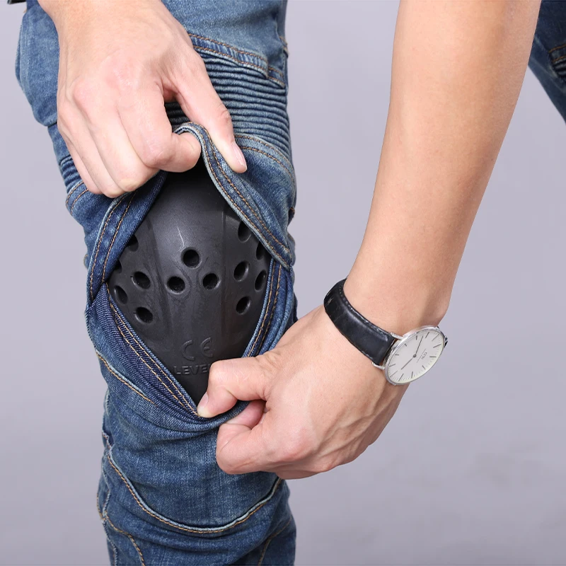 오토바이 바지 남성용 모토 라이딩 진 슬림핏 탄성 레이싱 모토크로스 바지 투어링 안티 드롭 바지 보호 장비 포함