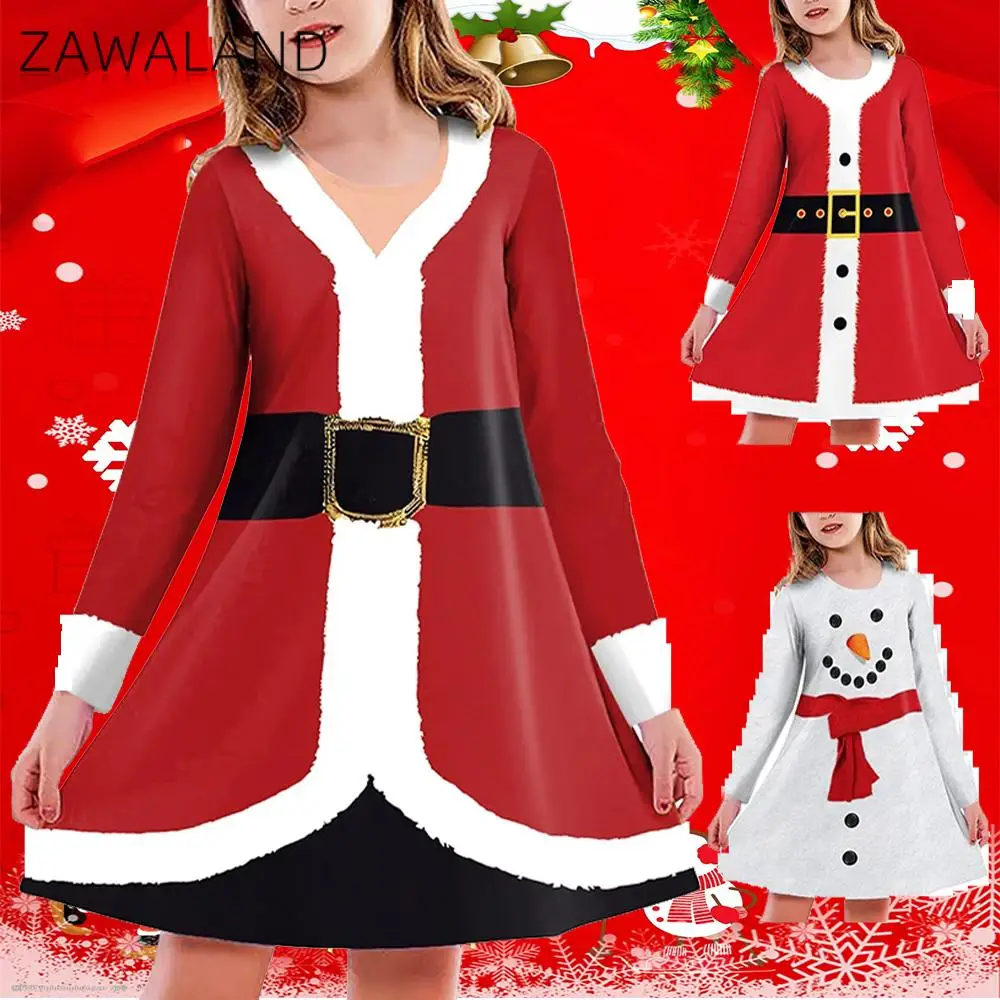 

Zawaland Cute Child Christmas Dress for Kid Cosplay Santa Claus Costume Snowman 3D Printing Pajamas Robe Sleepwear Party Costume