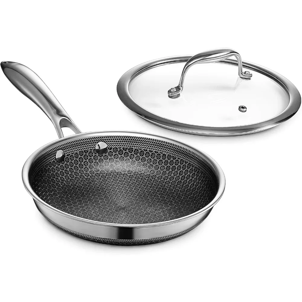 HexClad 7-Piece Hybrid Stainless Steel Cookware Set with Lids and Wok,  Non-Stick Fry 