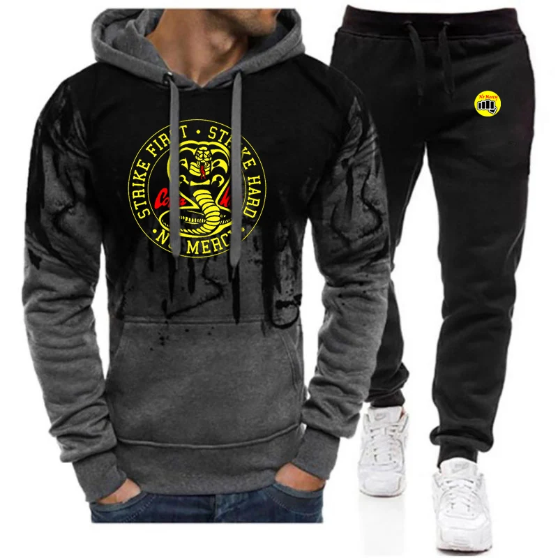 

Cobra Kai Printing Fashion 2023 New Man's Spring Autumn Gradient Color Cotton Hoodies Casual Sweatshirt Sweatpant 2-Piece Set