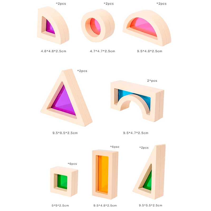 25Pcs Stacking Building Blocks Montessori Toys Construction Toys Colorful Geometry Sensory Toy Wood Rainbow Blocks for Preschool