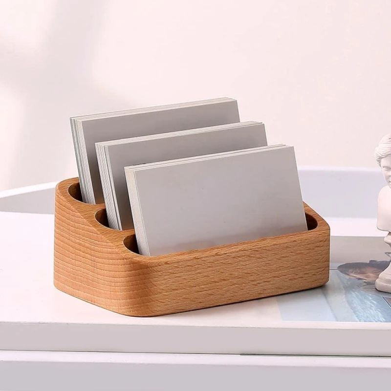 Solid Wood Desktop Business Card Display Stand Memo Holder Storage Box Beech Wood Card Organizer For Office card display stand desk card holder card holder