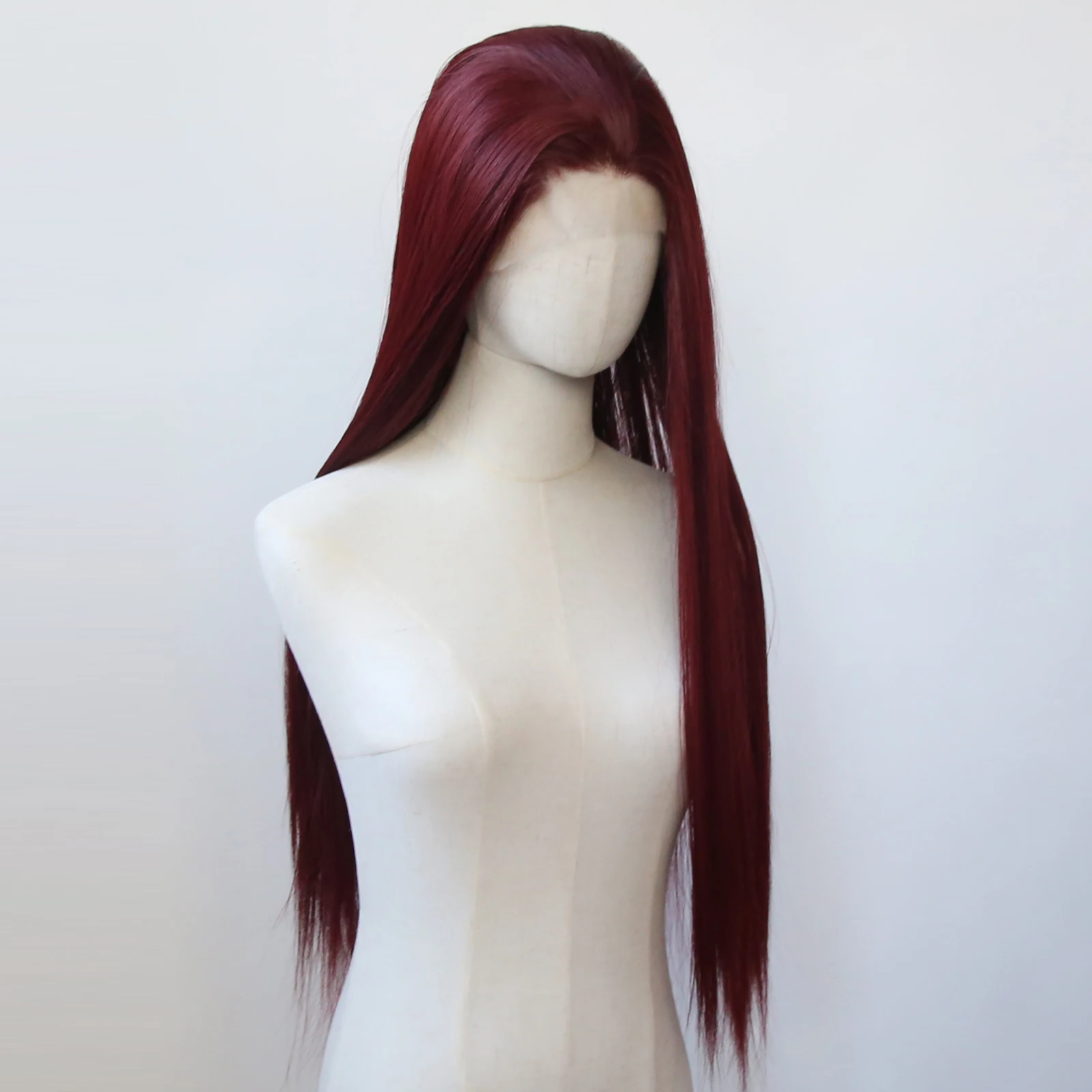 

Бордовый 13x4 синтетический кружевной передний парик длинный прямой бордовый красный кружевной передний синтетический парик с предварительно выщипанной естественной линией волос