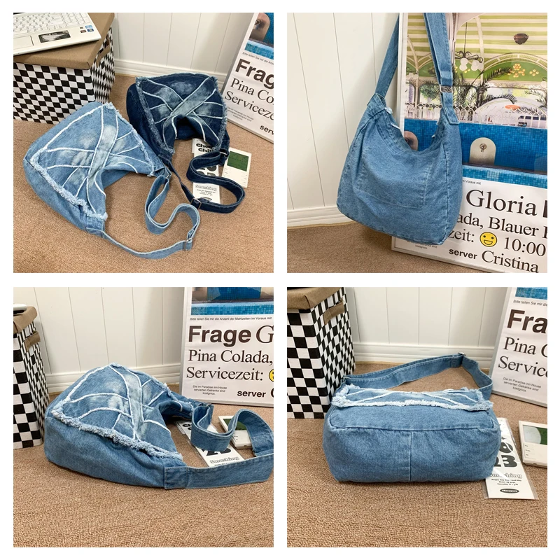 Tie-dye Denim Women's Bag New Jeans Flap Messenger Bag Y2K Canvas Shoulder Bag Cross Eco Bag Korean Shopping Pocket Book Satchel