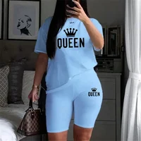 Survêtement imprimé Queen pour femme, t-shirt et short, mode décontractée, vêtements de sport, simplicité, jogging, court imbibé, été, ensemble 2 pièces 2