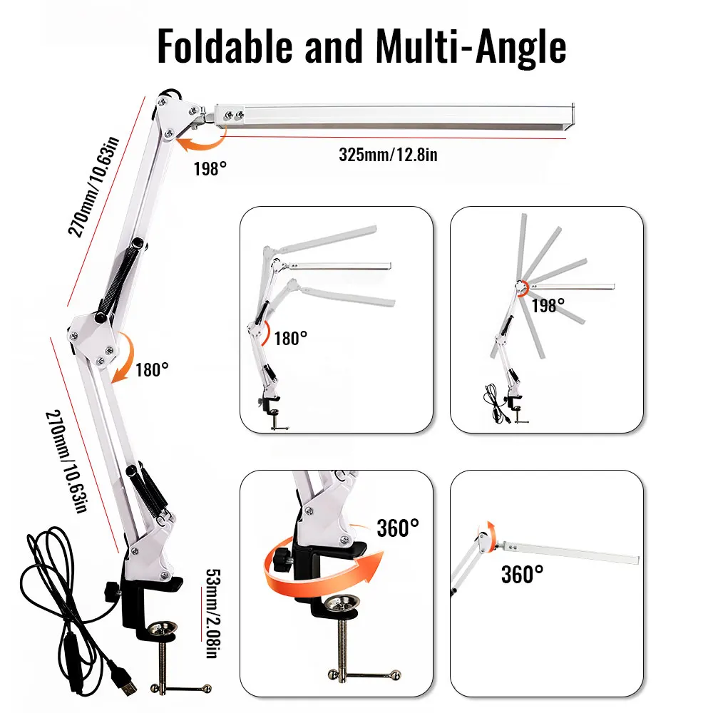 Adjustable LED Desk Lamp with Clamp - Eye-Caring Lighting with Multiple Modes and Brightness Levels for Office, Study, or Reading