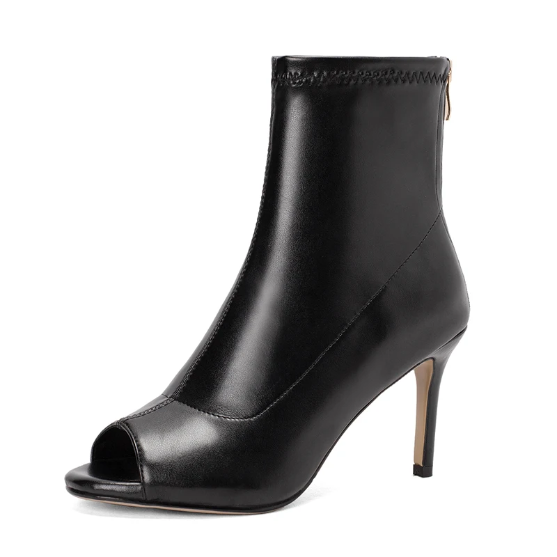 

Spring Women's Shoes Peep Toe Thin Heels PU Elegant Ladies Sandals Black Ankle Boots For Woman Free Shipping