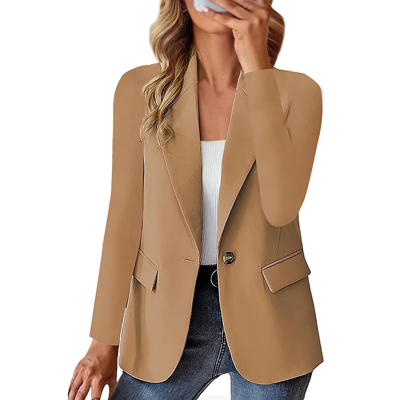 

Осенний офисный женский костюм, пальто, повседневный однотонный костюм с длинным рукавом и отложным воротником, женские блейзеры, куртка, Женская рабочая одежда на пуговицах