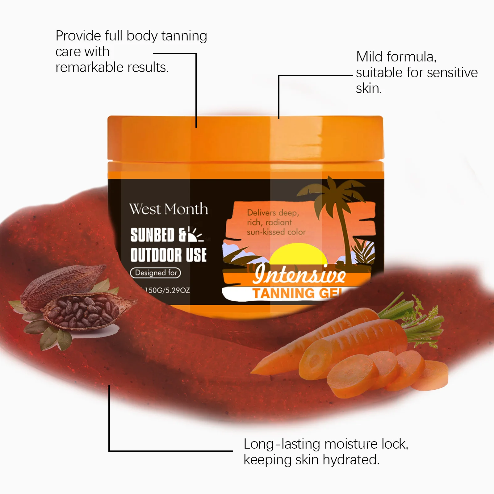 Intensive Bronzing Gel Turning Black Long Lasting Brown Relieving Dryness Summer Beach Sunbeds Moisturizing Carrot Tanning Gel