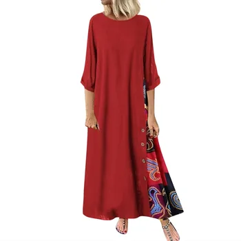 New Summer Fashion V-neck Printed Dress Women's Solid Color Pocket Casual Minimalist Beach Long Dress 2