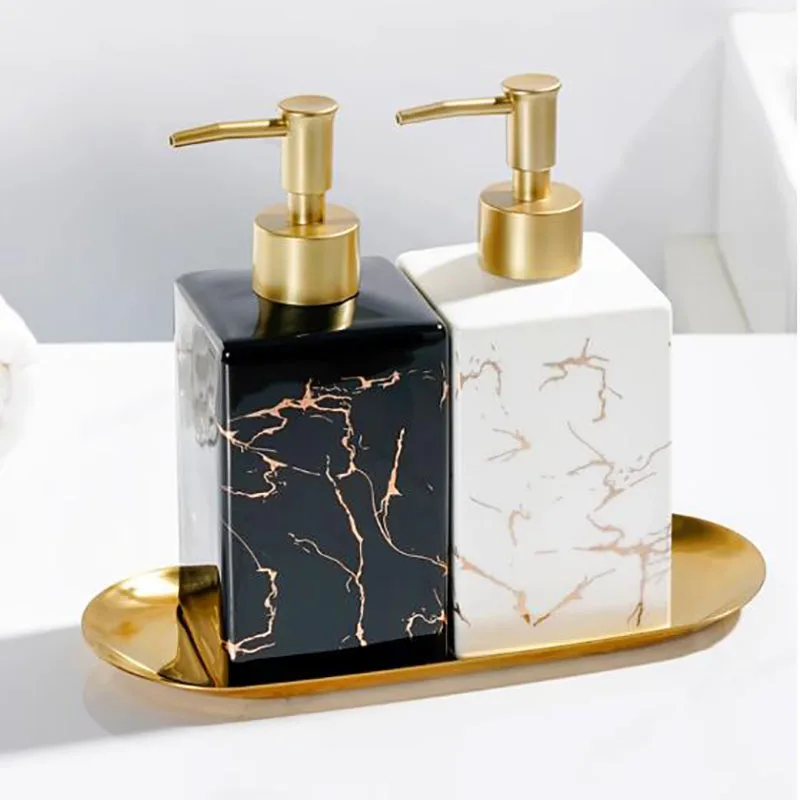 Marbled Hand Sanitizer Press Bottle European Ceramic Shampoo Shower Gel Bottle Lotion Large Capacity Press Bathroom