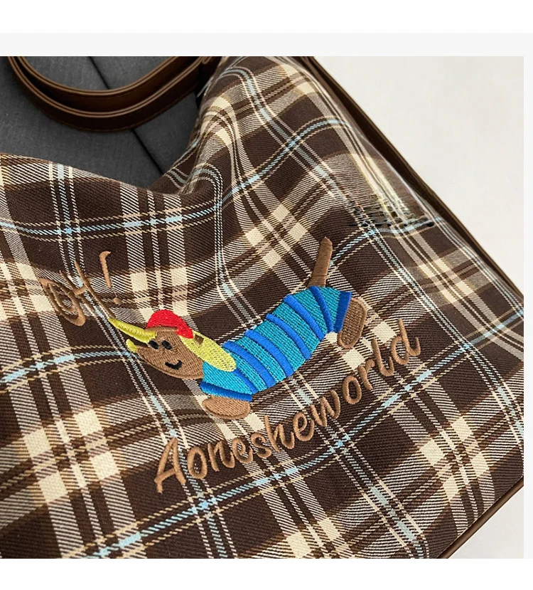 New Super Hot Large Capacity Women's Cute Sausage Dog Plaid Shoulder Autumn/Winter Versatile Fashion Simple Tote Bag_voghion.com