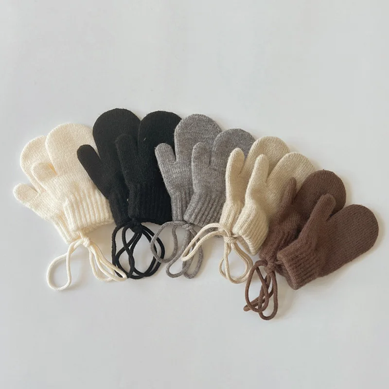Winter Gloves Baby Mittens Candy Color Woolen Baby Gloves Winter Halter Mittens for Children Girl Boys Kintted Kids Mitten Warm Infant Accessories