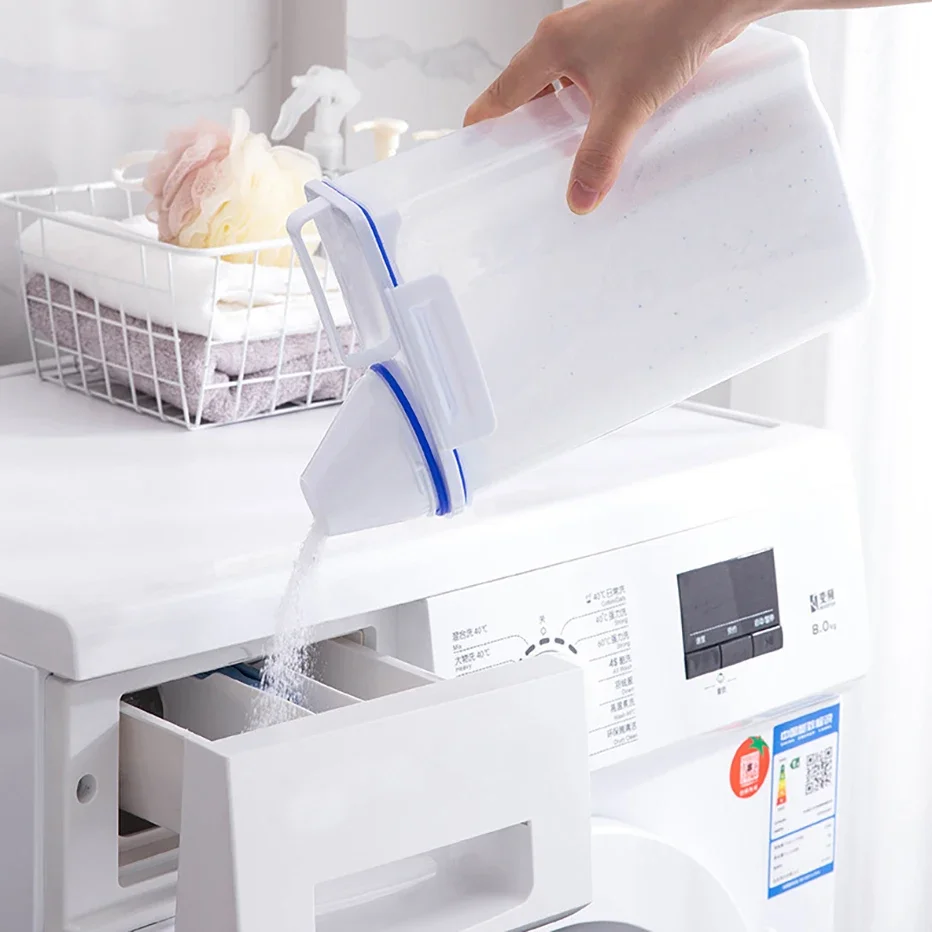 2KG Powder Storage Box Plastic Kitchen Rice Grains Container Bathroom Laundry Powder Detergent Case with Pour Mouth with Lid