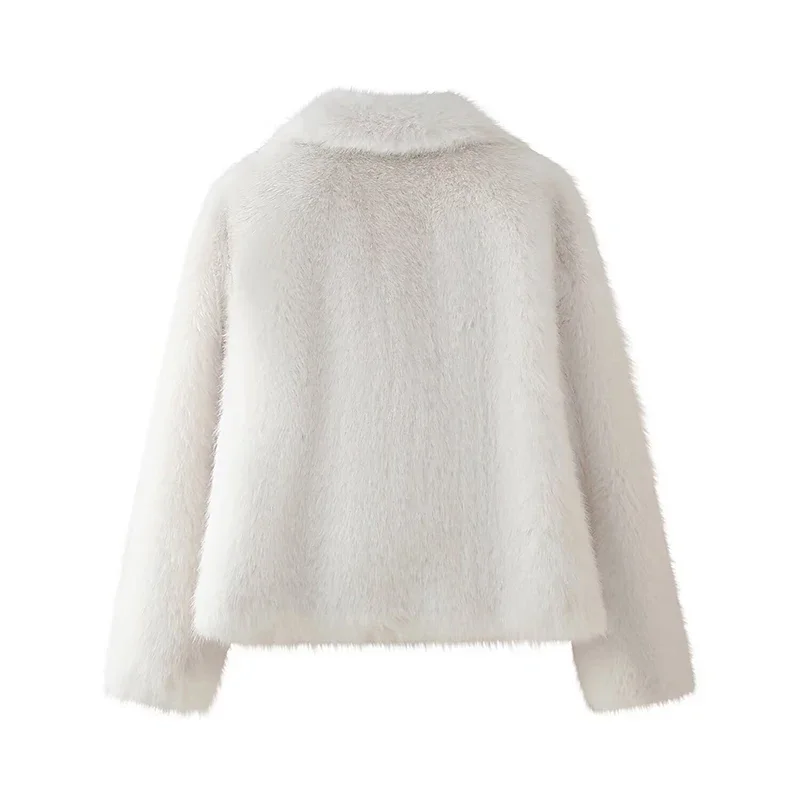 Fluffy Faux Fur Coat Women Elegant Loose Lapel Plush Long Sleeve Buckle Thick Jacket Autumn Winter Solid Warm Overcoat New