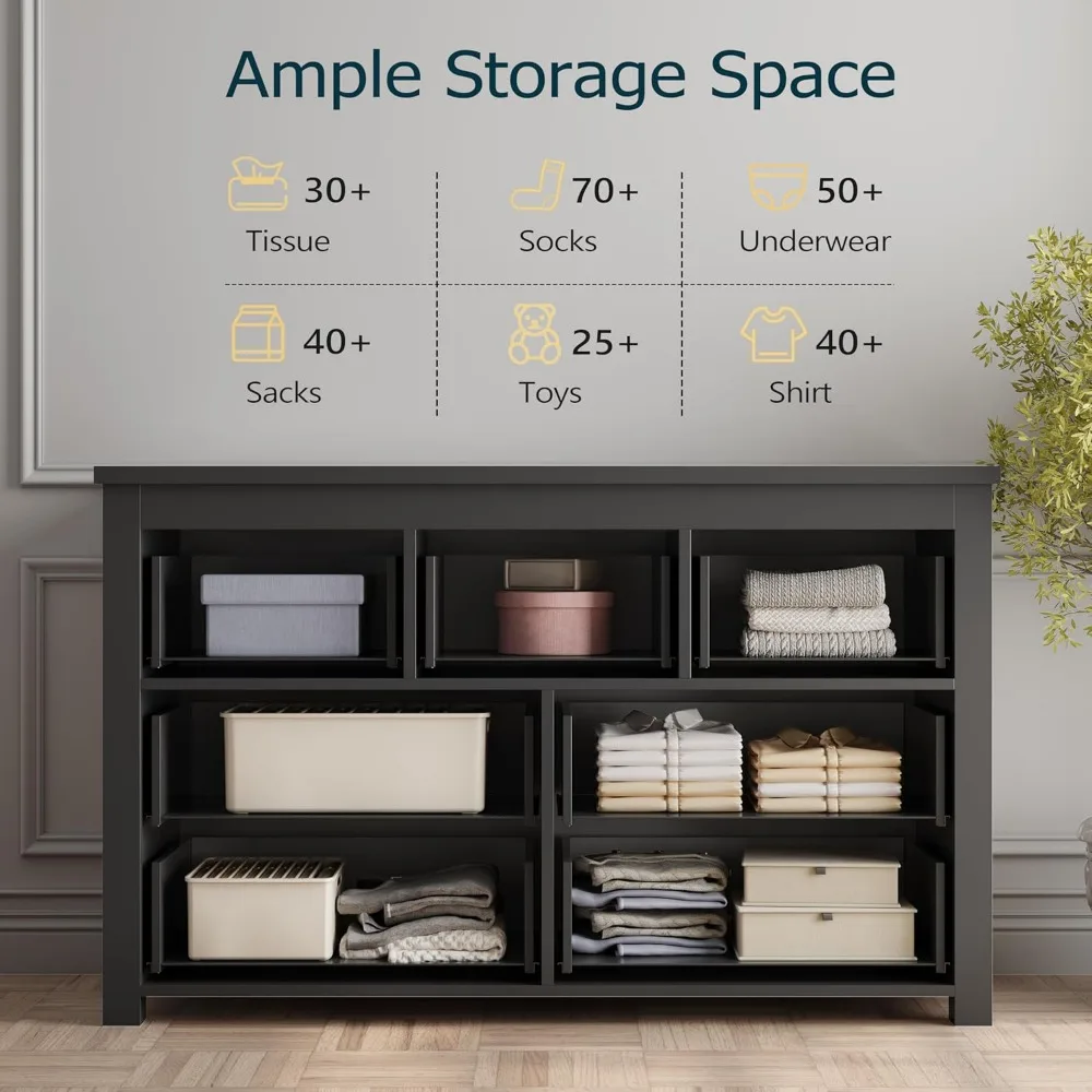 Black Dresser for Bedroom with 7 Drawers, Wood Dressers Chest of Drawers with Metal Handles, Modern Bedroom Dresser with Drawers 4