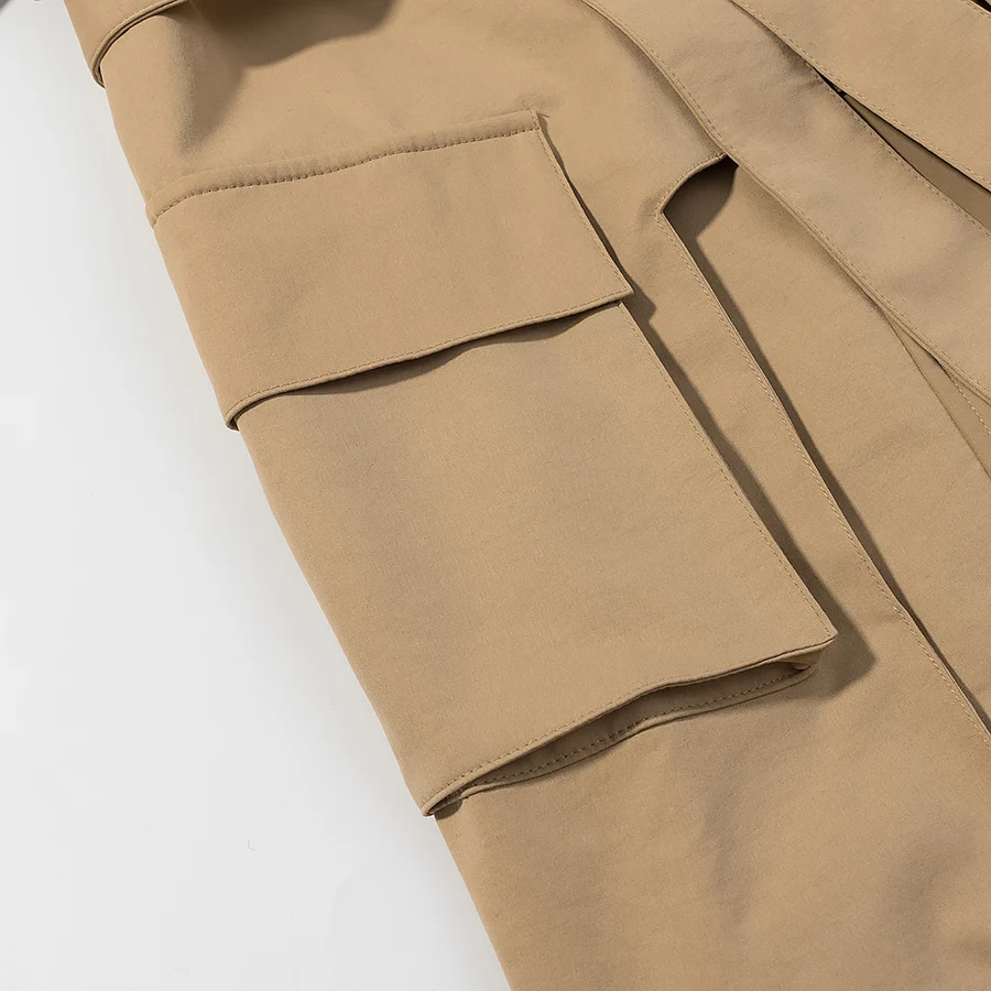 Women Khaki With Belt Short Trench Coat Female Elegant Long Sleeve Single Breasted Coat Autumn Lady Casual Windbreaker Streetwea