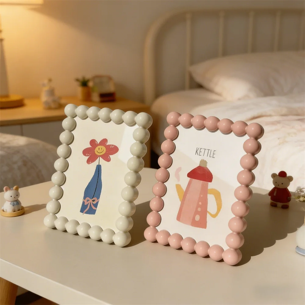 Cornice Portafoto con Perline, Design Cartone Animato Carino, Espositore da Tavolo Kawaii, Porta Foto da Scrivania per Casa, Ufficio, Camera da Letto - Image 2