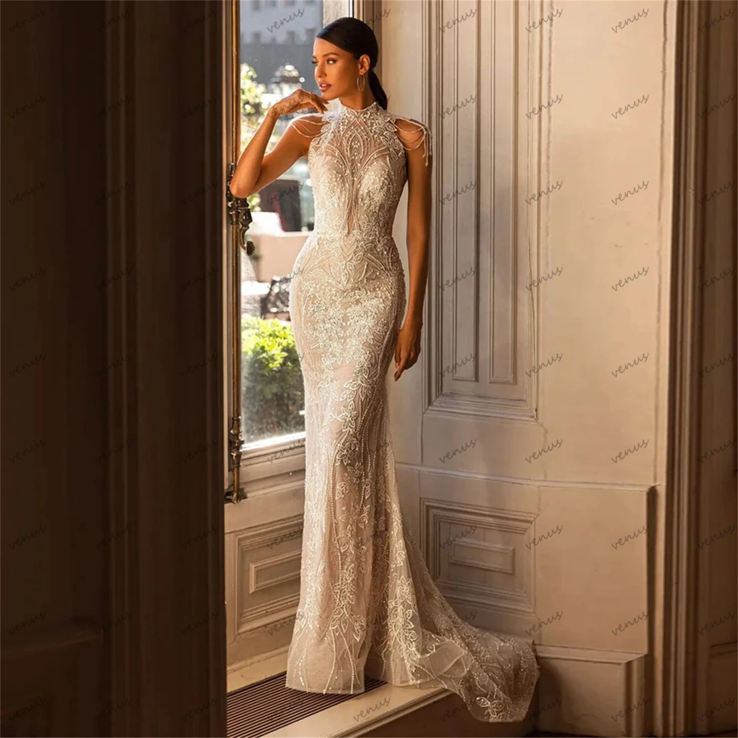 

Exquisite Wedding Dresses Sexy Sleeveless Backless Bridal Gowns Lace Appliques Robes Floor Length Elegant Vestidos De Novia 2024