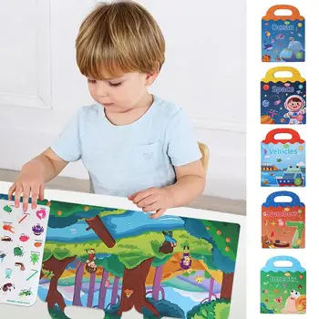 Reusable Sticker Book Cartoon DIY Puzzle Educational Cognition Learning Toys Cute Stickers Gift For Children Age 3 2