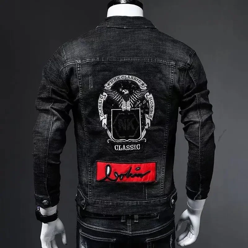 thumbnail image 1 of Chaqueta vaquera de otoño para hombre con bordado, abrigo vaquero de moda para hombre, ropa de abrigo lavada informal Joker, moda, precio bajo, alta calidad, 1 of 5