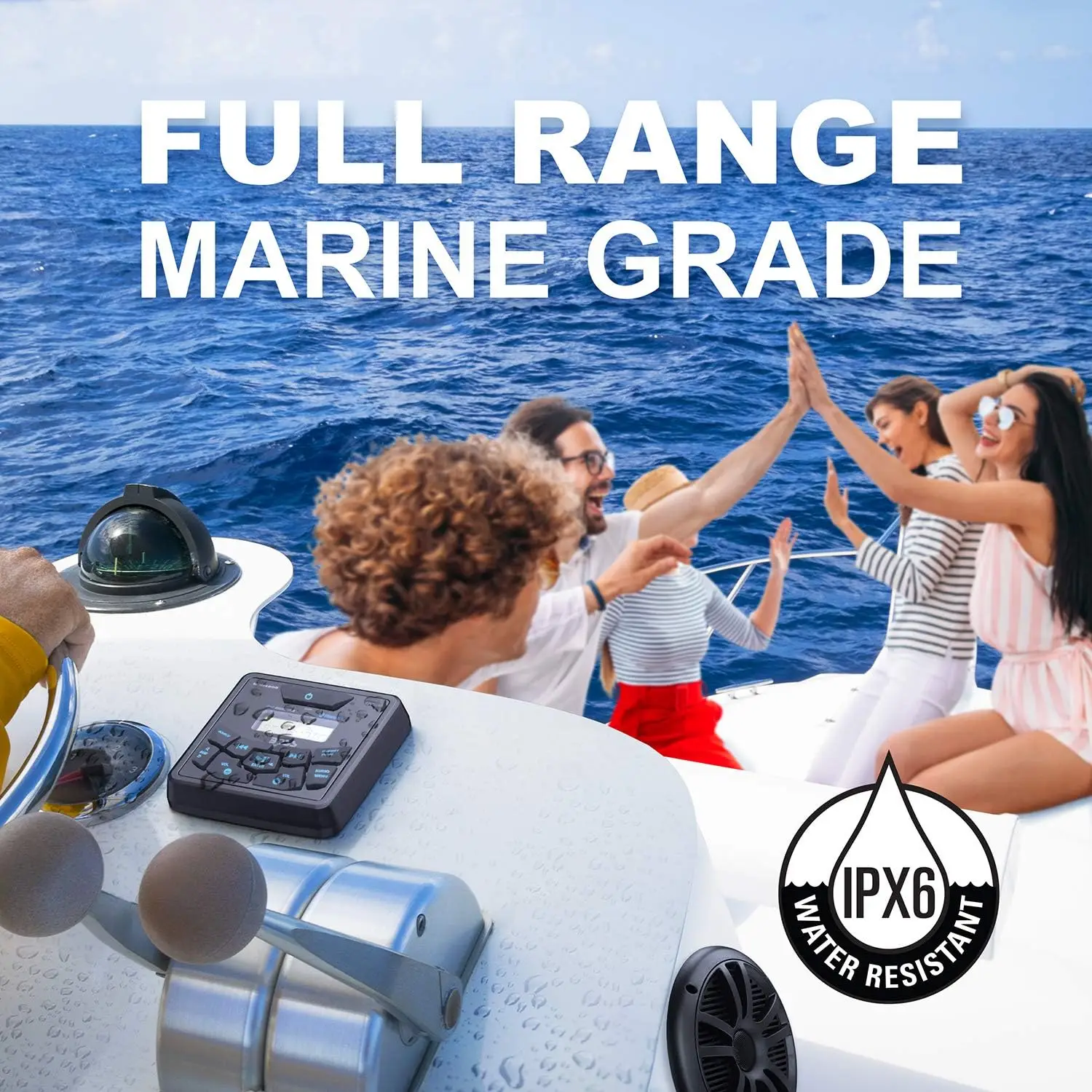 Audio Systems Marine Boat Stereo Gauge Receiver &ndash; Bluetooth Head Unit, No CD DVD Player, Built-in 4 Channel Amplifi