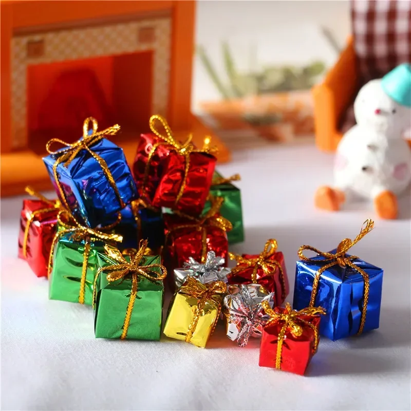 12Pcs Mini Christmas Gift Boxes Colorful Tree Pendant Ornaments Foam Decorations for New Year Party
