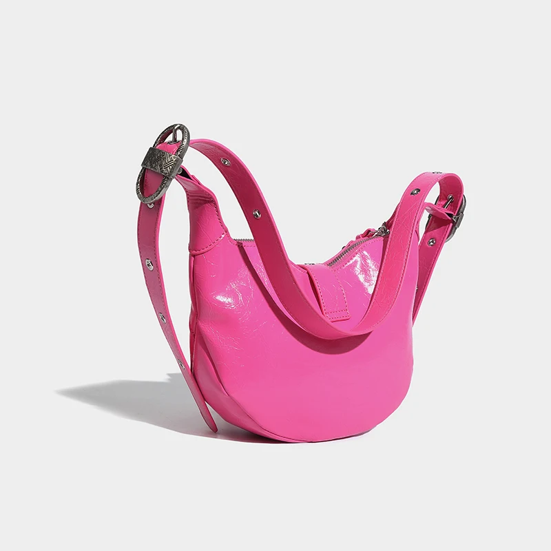 KOKOPEAS Pink Punk Underarm Shoulder Bag for Women Luxury Designer Leather Sling Fanny Daypack Fashion Crossbody Hobo Purse