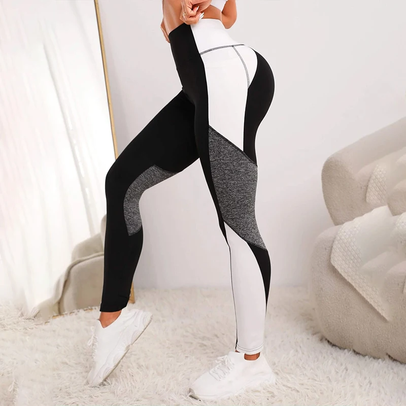 Colorblocked High Waist Yoga Pants with Pockets Leggings for Women Tummy Control Workout Leggings for Women