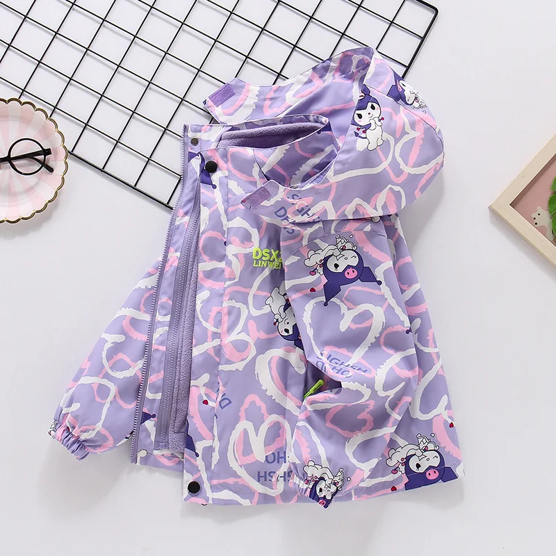 

Kuromi Sanrio Kawaii Anime Autumn Winter Children Outdoor Jacket Cute Cartoon Detachable Parsnip Coat Lovely Gifts for Kids