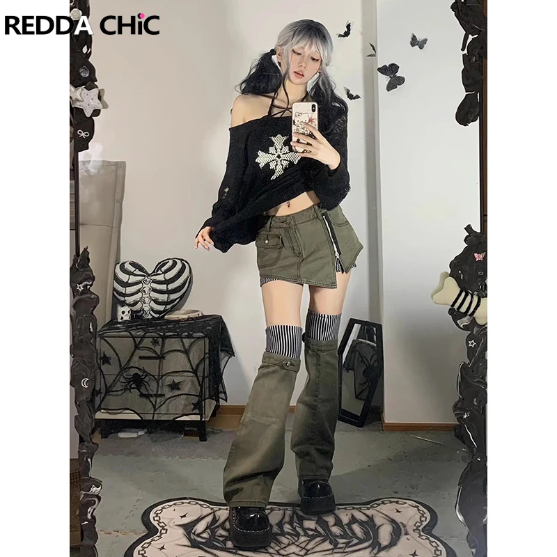 

Ассиметричная мини-юбка REDDACHiC, гетры, Женский комплект из 2 предметов, полосатый джинсовый костюм в стиле ретро Y2k, костюмы в стиле панк и музыкального фестиваля