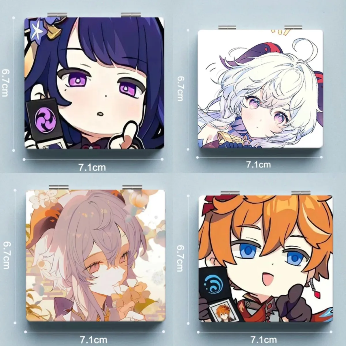 7x6cm Folding Double-sided Makeup Mirror Portable Travel Mini Light Pocket Magnifying Genshin Impact Anime Cute Girls Kids