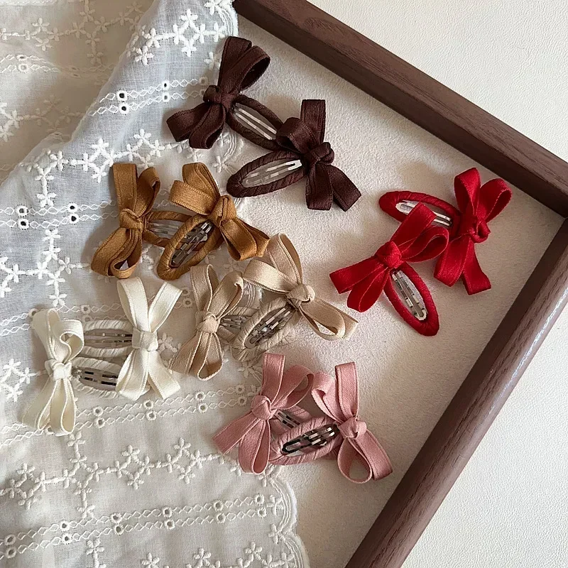 2pcs Baby Bows Hair Clips Leaf Color Series Cotton Belt Bow Children BB Clips Bangs Hairclips Side Hair Pink White Accessories