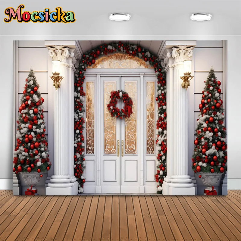 

Mocsicka xmas photography background christmas tree wreath door backdrop new year's eve birthday party kids photo studio