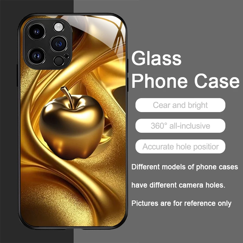 Golden Apple Tempered Glass Hard Protective Phone Case
