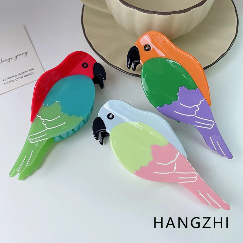 

HANGZHI красно-зеленый громоздкий попугай царапин зажим мультфильм забавные Уникальные Животные аксессуары для волос для женщин подарок на день рождения для друзей