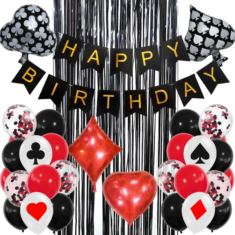 

Playing Cards Themed Birthday Balloon Set Red Black Poker Balloons Birthday Party Decorative Balloons Wholesale