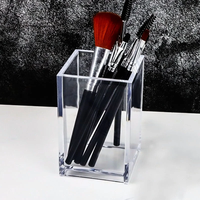 Acrylic Cosmetic Brush Storage Tube Transparent Makeup Tool Holder Organizer Box Student Desktop Square Pen Case |