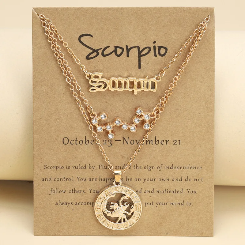 3-Piece Zodiac Sign Layered Choker Necklace Set - Astrology Constellation Jewelry For Women With Message Card - View #7