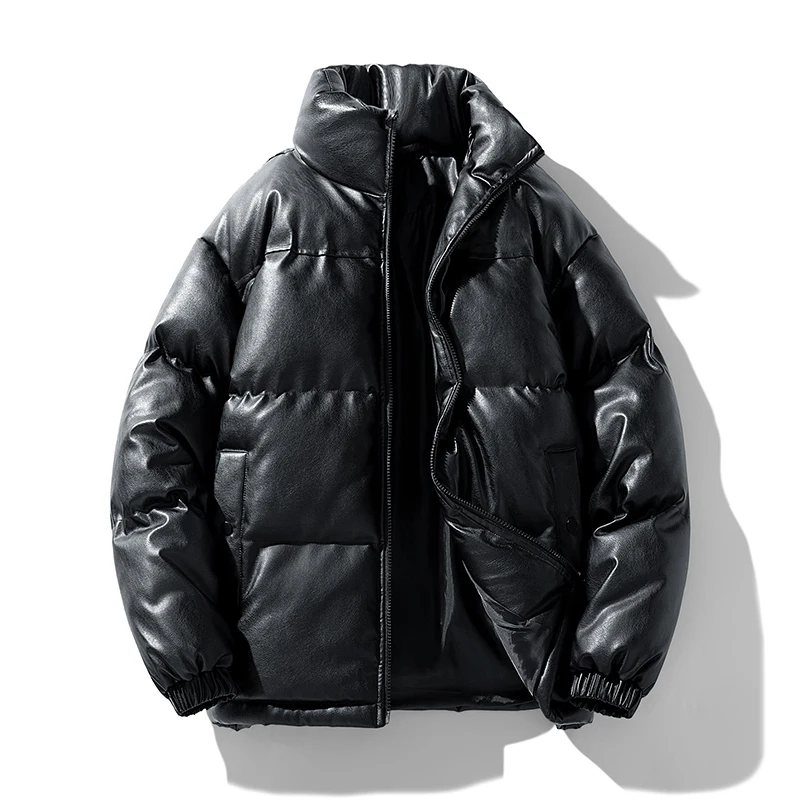 Winter Glossy Jacket Men's Loose and Warm Outdoor Windproof and Waterproof Travel Coat Couple Stand Up Collar Bread Jacket