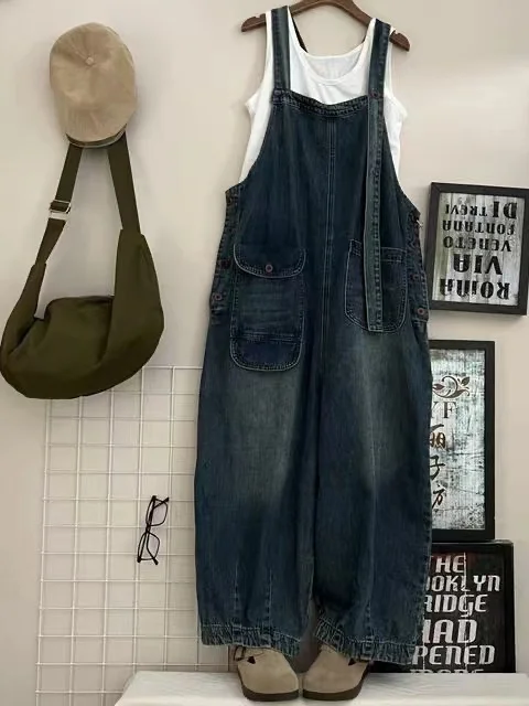Women's Denim Overalls Loose Wide Leg Casual Vintage Artistic High Waist Long Pants Summer 2025 New Sle Retro Commute Sle