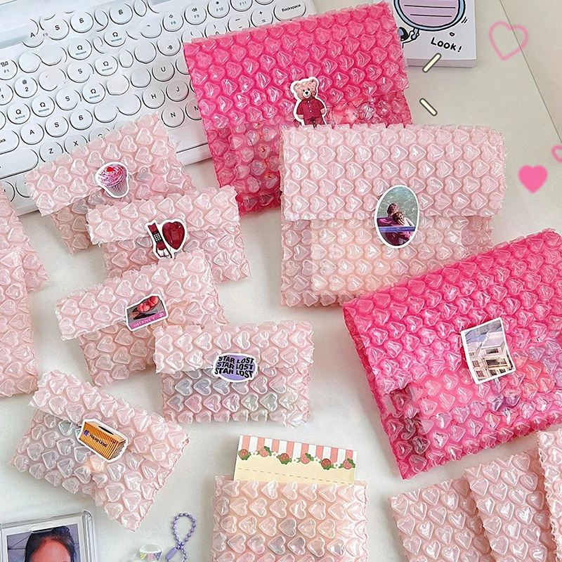 

10Pcs Bubble Foam Packing Bags Envelope PE Clear Protective Wrap Pink Heart Bubble Bag Double Film Shockproof Package Cover
