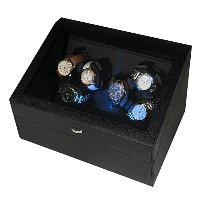 Remontoir de montre pour boîte de montres automatique avec moteur silencieux Usb Led boîte de montre mécanique en cuir PU vitesse Variable 1